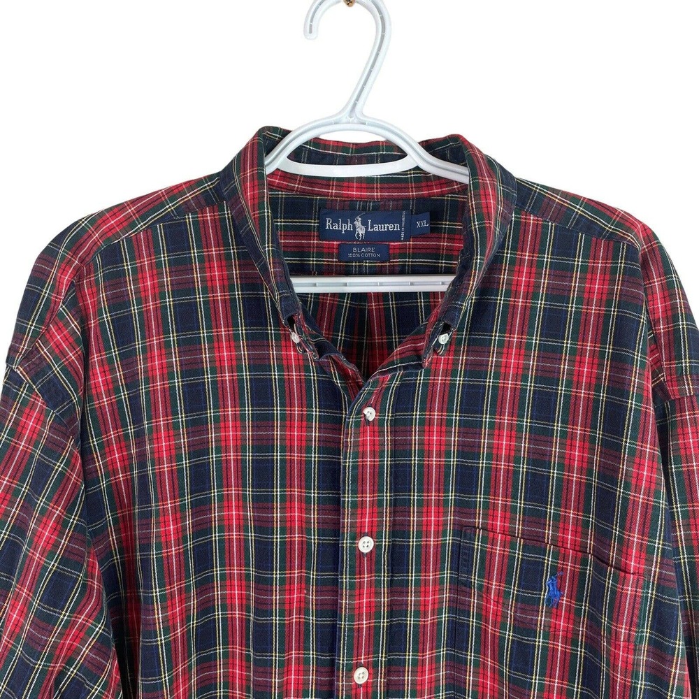 Ralph Lauren Blaire Heavy Cotton Flannel Shirt Mens 2XL Tartan Plaid Long Sleeve